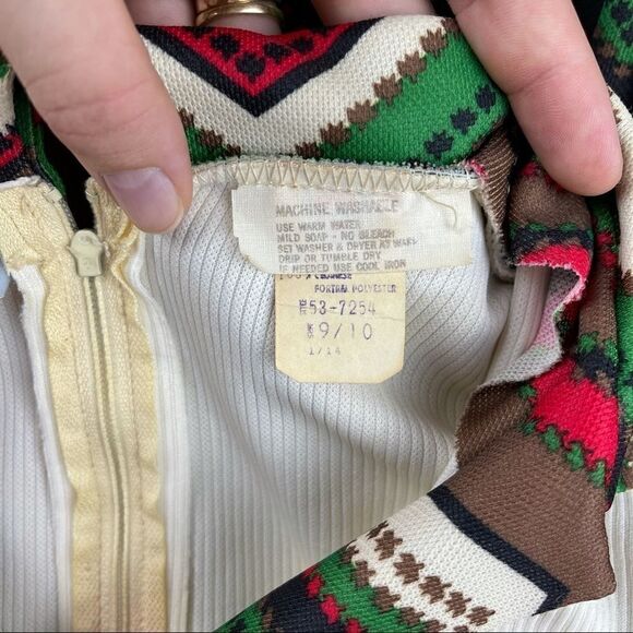 Vintage 60s Red Green Geometric Psychedelic Maxi Dress Size 6 - Picture 5 of 14